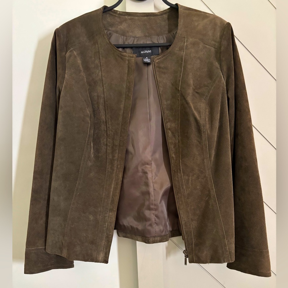 Genuine Leather jacket with round neck zip up  size Medium